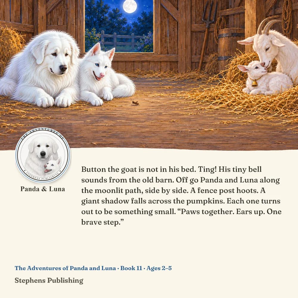 Back cover of Panda and Luna and the Moonlit Barn