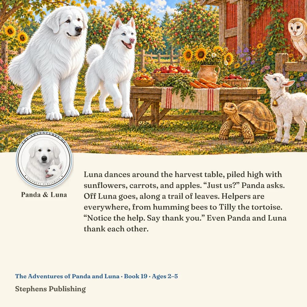 Back cover of Panda and Luna’s Thank-You Trail