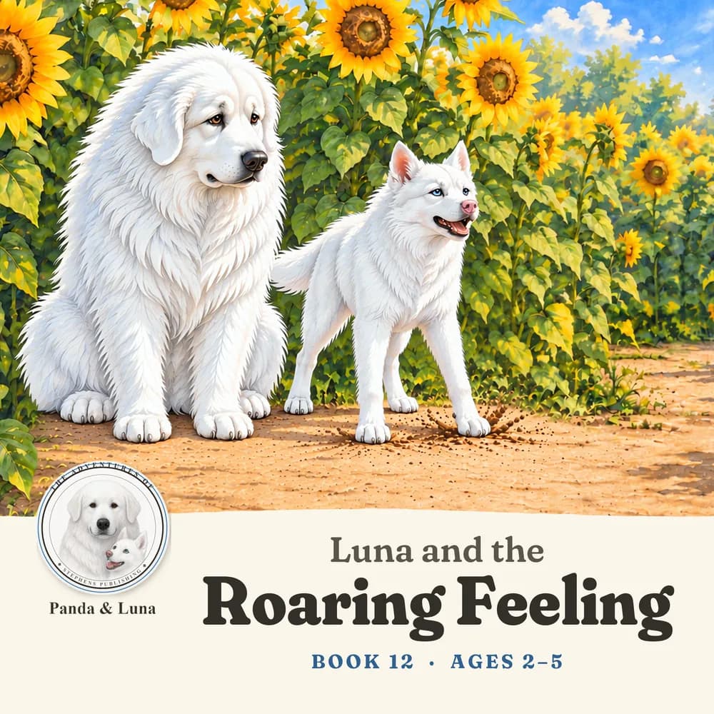 Front cover: Luna and Panda in a tall, twisting sunflower maze.