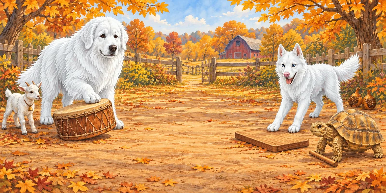 Scene from Panda and Luna Make Room: the friends widen the circle and set out a wooden tapping board for Tilly.