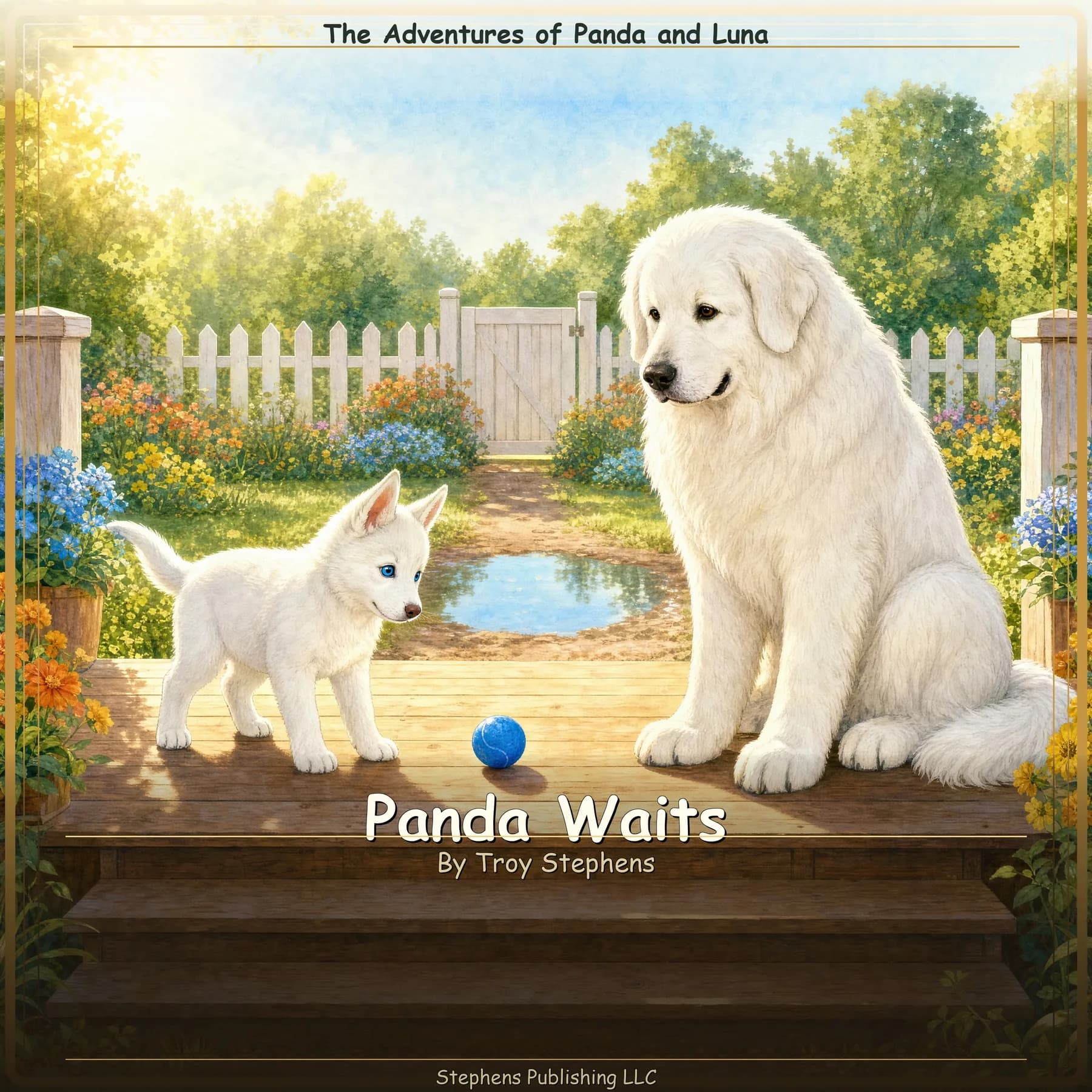 Panda and Luna in a sunny garden